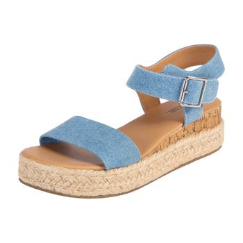 Sandalias Denim con taco tipo cuña para mujer